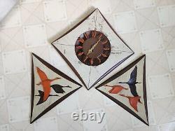 VTG Mid Century Modern 3 Piece Burwood Mondrian Wall Clock 1950s Art