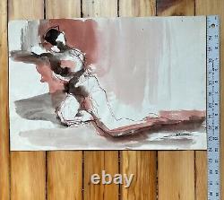 VTG Mid Century Modern Abstract Life Study Figure Nude Naomi Yergin Watercolor