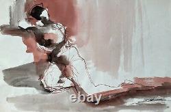 VTG Mid Century Modern Abstract Life Study Figure Nude Naomi Yergin Watercolor