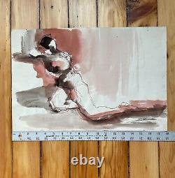 VTG Mid Century Modern Abstract Life Study Figure Nude Naomi Yergin Watercolor