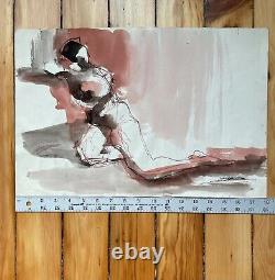 VTG Mid Century Modern Abstract Life Study Figure Nude Naomi Yergin Watercolor