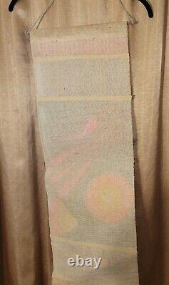 VTG Mid Century Modern Burlap Yarn Banner Wall Hanging 11 x 34 Bird/Flower