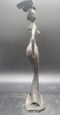 VTG Mid Century Modern Cast Bronze Lithe & Voluptuous Woman Water Bearer Figure