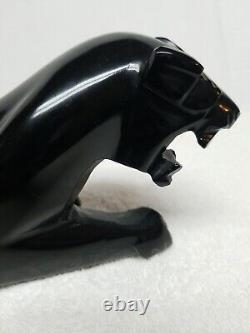 VTG Mid Century Modern Obsidian Black CATPantherJaguar 15 SculptureStatueFigure