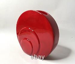 VTG Mid Century Post Modern Art Deco Trenton TAC Style Circle Disc Flat Vase Red