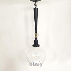 VTG Mid Century Style Pendant Glass Globe Ceiling Light / Lamp Black & Gold