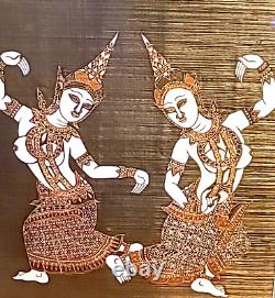 VTG Mid-Century Thai Silk Paintings Musicians Dancers Matted Framed 25 x 27