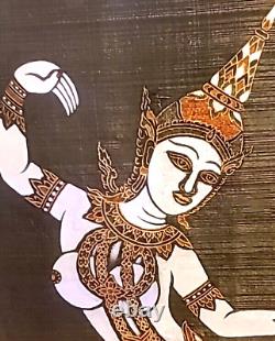 VTG Mid-Century Thai Silk Paintings Musicians Dancers Matted Framed 25 x 27