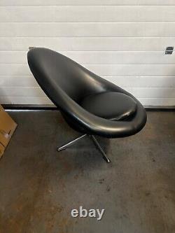 Vintage 1960s Black PVC Swivel Egg Chair With Chrome Base Retro Mid Century