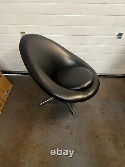 Vintage 1960s Black PVC Swivel Egg Chair With Chrome Base Retro Mid Century