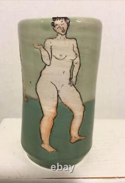 Vintage 6.75 Signed AB Naked Men Women ART POTTERY VASE Mid Century Modern Art