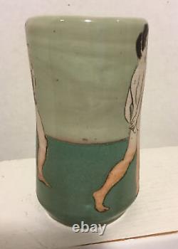 Vintage 6.75 Signed AB Naked Men Women ART POTTERY VASE Mid Century Modern Art