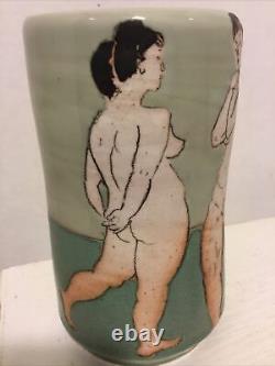 Vintage 6.75 Signed AB Naked Men Women ART POTTERY VASE Mid Century Modern Art