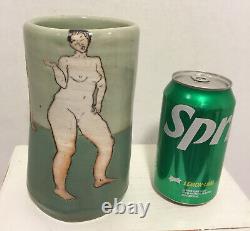 Vintage 6.75 Signed AB Naked Men Women ART POTTERY VASE Mid Century Modern Art