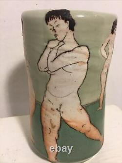 Vintage 6.75 Signed AB Naked Men Women ART POTTERY VASE Mid Century Modern Art