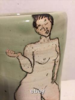 Vintage 6.75 Signed AB Naked Men Women ART POTTERY VASE Mid Century Modern Art