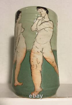 Vintage 6.75 Signed AB Naked Men Women ART POTTERY VASE Mid Century Modern Art