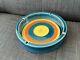 Vintage 7.5 Mid Century Modern MCM Pottery Ashtray Blue / Orange / Yellow