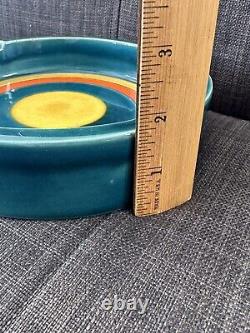 Vintage 7.5 Mid Century Modern MCM Pottery Ashtray Blue / Orange / Yellow