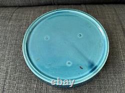 Vintage 7.5 Mid Century Modern MCM Pottery Ashtray Blue / Orange / Yellow