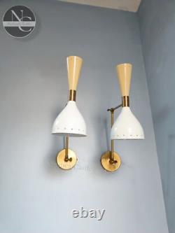 Vintage Brass Wall Sconce Mid Century 1950's Italian Stilnovo Sconce Lights Pair