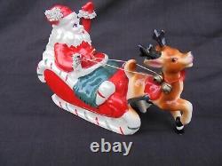 Vintage Kreiss Christmas Figurine Santa Reindeer Sleigh Spaghetti Mid Century