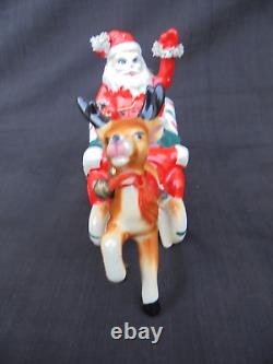 Vintage Kreiss Christmas Figurine Santa Reindeer Sleigh Spaghetti Mid Century