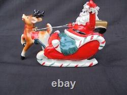 Vintage Kreiss Christmas Figurine Santa Reindeer Sleigh Spaghetti Mid Century