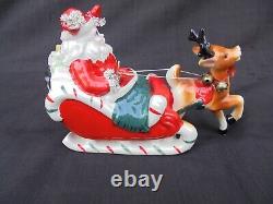 Vintage Kreiss Christmas Figurine Santa Reindeer Sleigh Spaghetti Mid Century