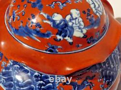 Vintage Mid 20th Century Chinese Hand Painted Porcelain Vase With Food Dog Lid