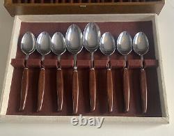 Vintage Mid Century 1960s Glosswood Canteen Cutlery 44 Stainless Steel Teak Wood
