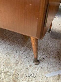 Vintage Mid Century Brown Teak Veneer Cabinet with Drawers on Dansette Legs