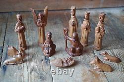 Vintage Mid Century Carved Wood Nativity Scene Religious