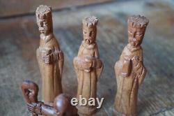 Vintage Mid Century Carved Wood Nativity Scene Religious