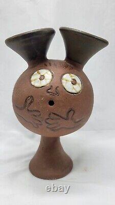 Vintage Mid Century Design West Double Sided Face Vase Modern Pottery 9.5 Tall