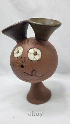 Vintage Mid Century Design West Double Sided Face Vase Modern Pottery 9.5 Tall