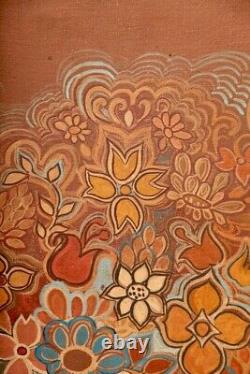 Vintage Mid Century Large Floral Design Painting on Canvas. C1960's /70's