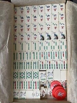 Vintage Mid Century Mah jong Set With Wooden Cased Bamboo and Bone
