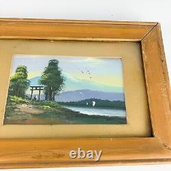 Vintage Mid Century Modern Asian Triptych Painting Night Day Scene Boat Nautical