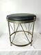 Vintage Mid Century Modern Atomic Metal Wire Round Vinyl Footstool Stool