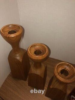 Vintage Mid Century Modern Danske Wood Candle Holders/ Pillars (set Of 3) MCM