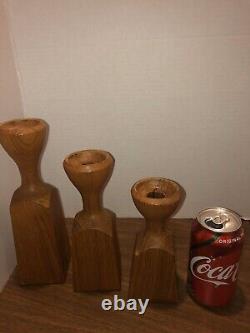 Vintage Mid Century Modern Danske Wood Candle Holders/ Pillars (set Of 3) MCM