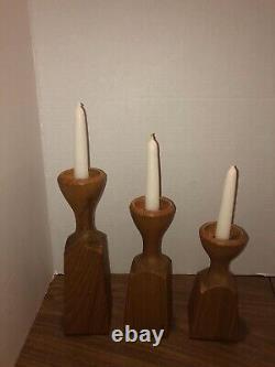 Vintage Mid Century Modern Danske Wood Candle Holders/ Pillars (set Of 3) MCM