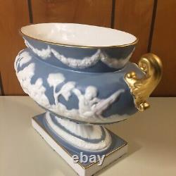 Vintage Mid Century Paul's Italy Blue White Cherub Porcelain Footed Bowl