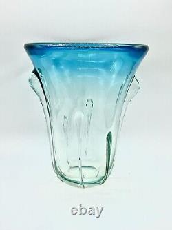 Vintage Murano Art Glass Vase MCM Mid Century Vintage Blue Italy Venetian