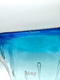 Vintage Murano Art Glass Vase MCM Mid Century Vintage Blue Italy Venetian