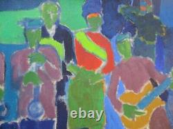 Vintage Painting Southern Street Musician Jazz Band MID Century Modernist Rare