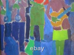 Vintage Painting Southern Street Musician Jazz Band MID Century Modernist Rare