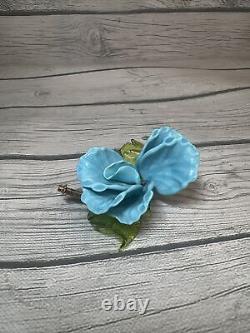 Vintage Rare Murano Mid-Century Modern Art Glass Blue Flower With Leaf