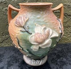 Vintage Roseville Pottery Brown Magnolia Double Handled Vase